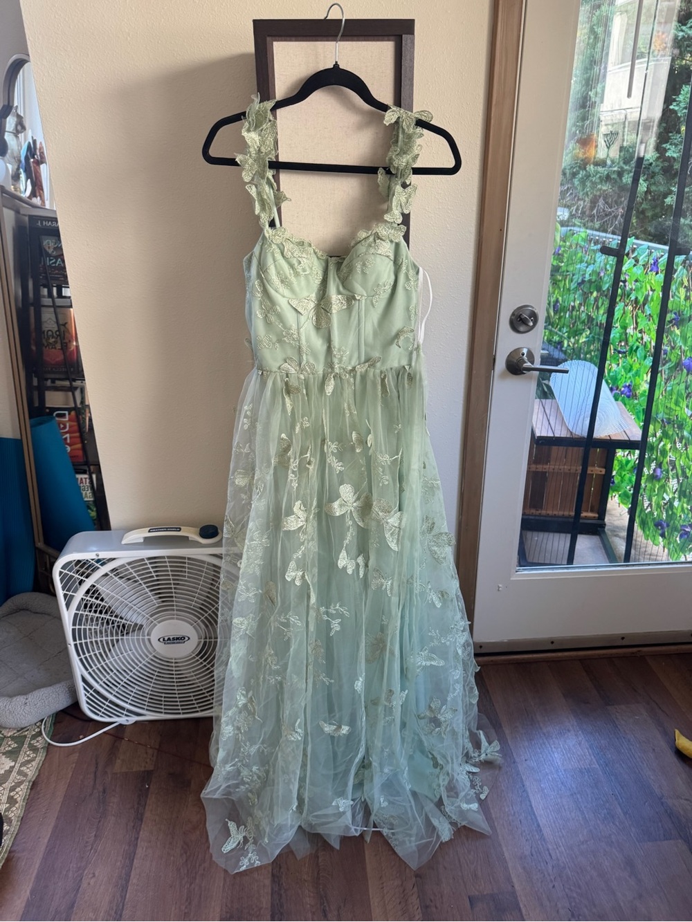 Women’s Sage Green Floral Embroidered Tulle Dress